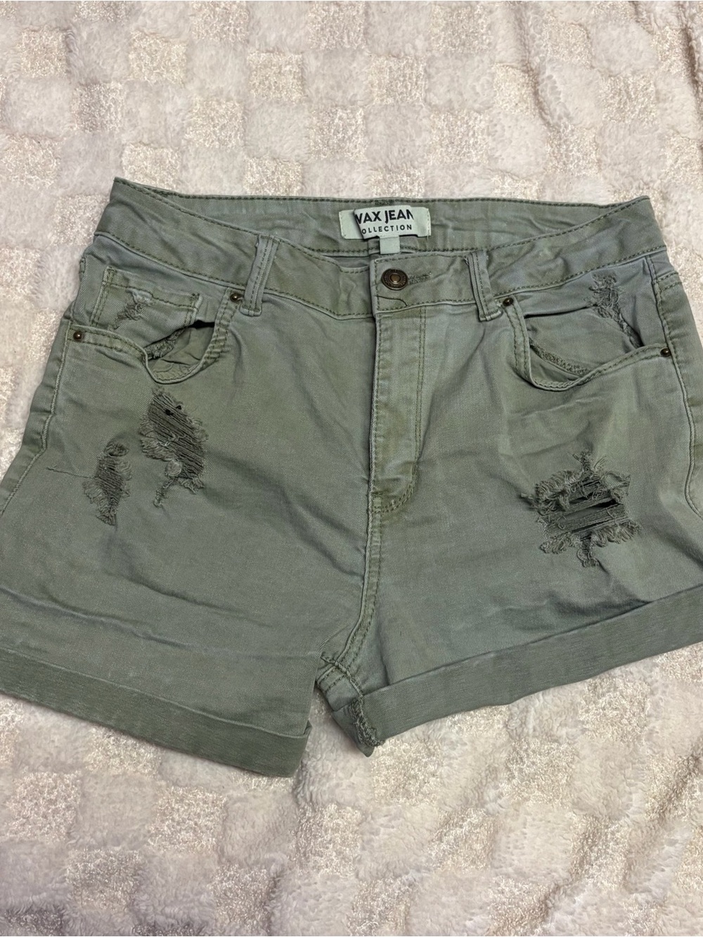 Wax Jean Olive Green Distressed Women's Shorts